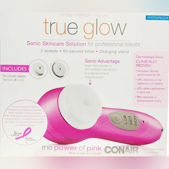 NWOT True Glow by Conair Sonic Facial Brush Pink/White NEVER USED - Picture 1 of 5
